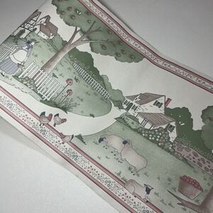 Vintage 1993 Country Farmhouse Wallpaper Border Sheep Chickens Apple Tree Scene